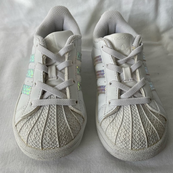 Adidas White ultraviolet glitter laced limited edition leather sneakers ๐9 size - Picture 3 of 6